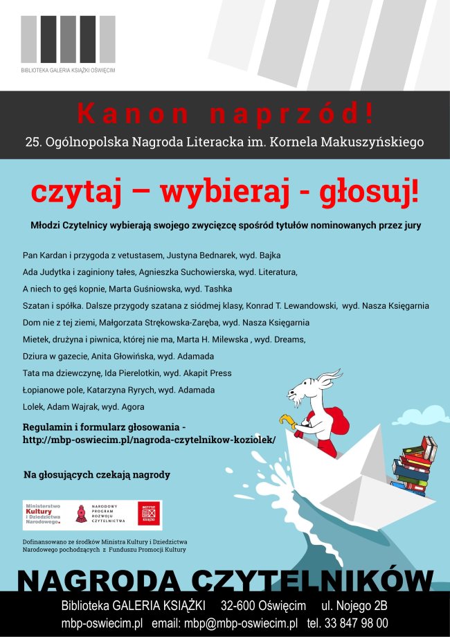 Read more about the article Oddaj głos w Nagrodzie Czytelników w ramach 25. Ogólnopolskiej Nagrody Literackiej im. Kornela Makuszyńskiego